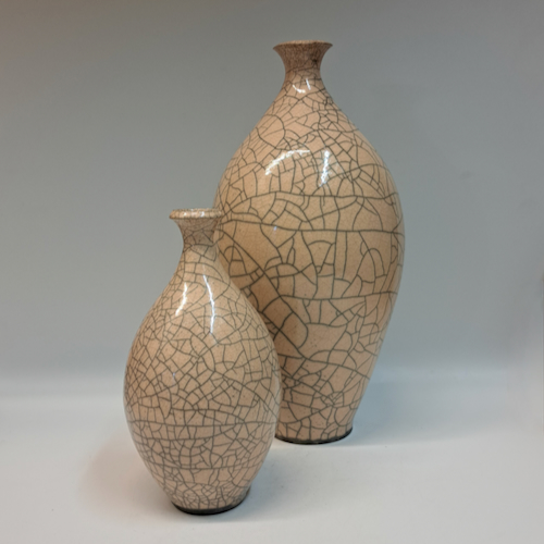 BS-032 Raku Small Bottle-Shape White Crackle 7.5x4x4 $140 at Hunter Wolff Gallery